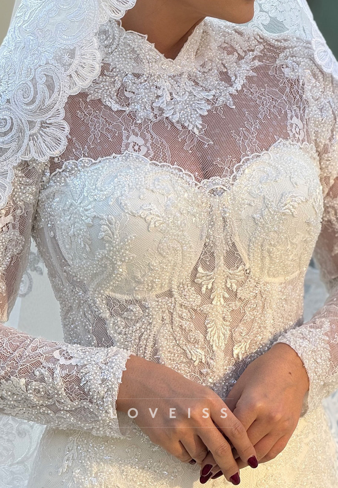 Long Sleeve Lace Mermaid Wedding Dress with Train