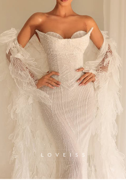 Beaded Strapless Corset Mermaid Gown with Cape