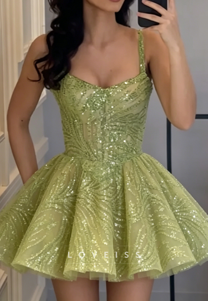 Short Sequined Corset Homecoming Dress