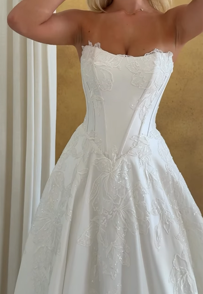 Embroidered Corset Ball Gown Wedding Dress