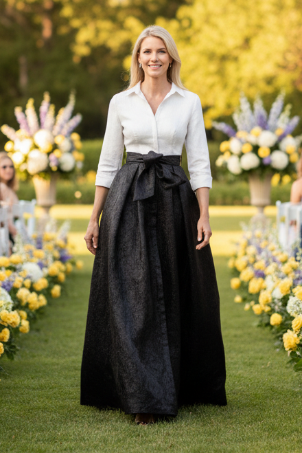 Collared A-Line Mock Two-Piece Gown