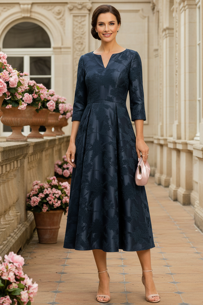 Elegant Jacquard A-Line Midi Dress