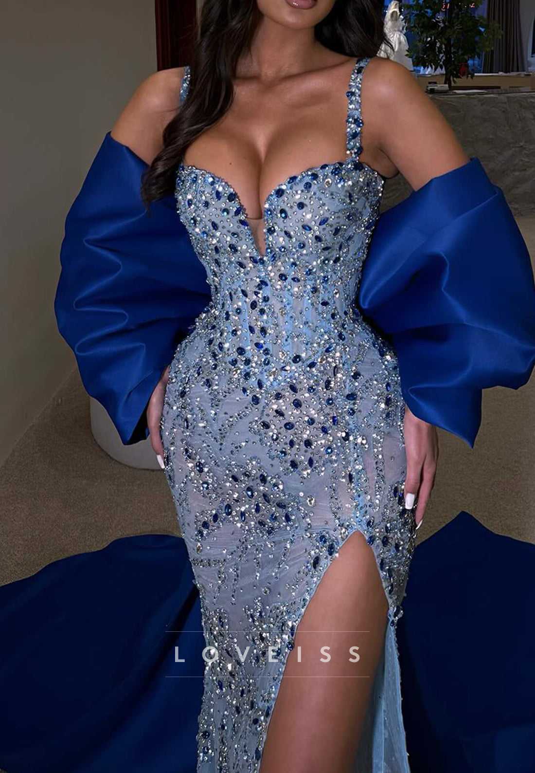 Glittering Beaded Corset Gown with Dramatic Train