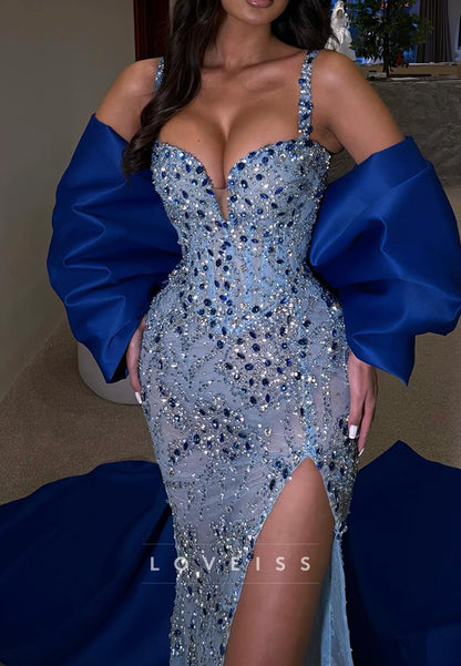Glittering Beaded Corset Gown with Dramatic Train