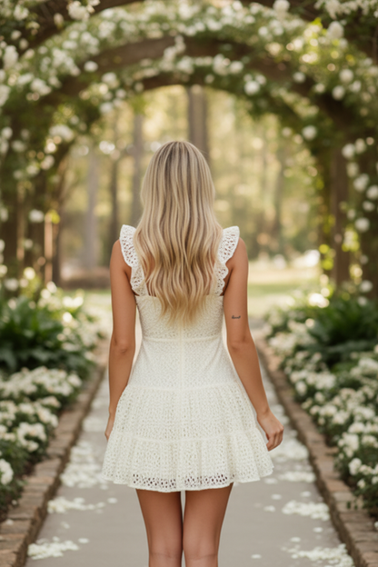 Tiered Lace Flutter Strap Mini Dress
