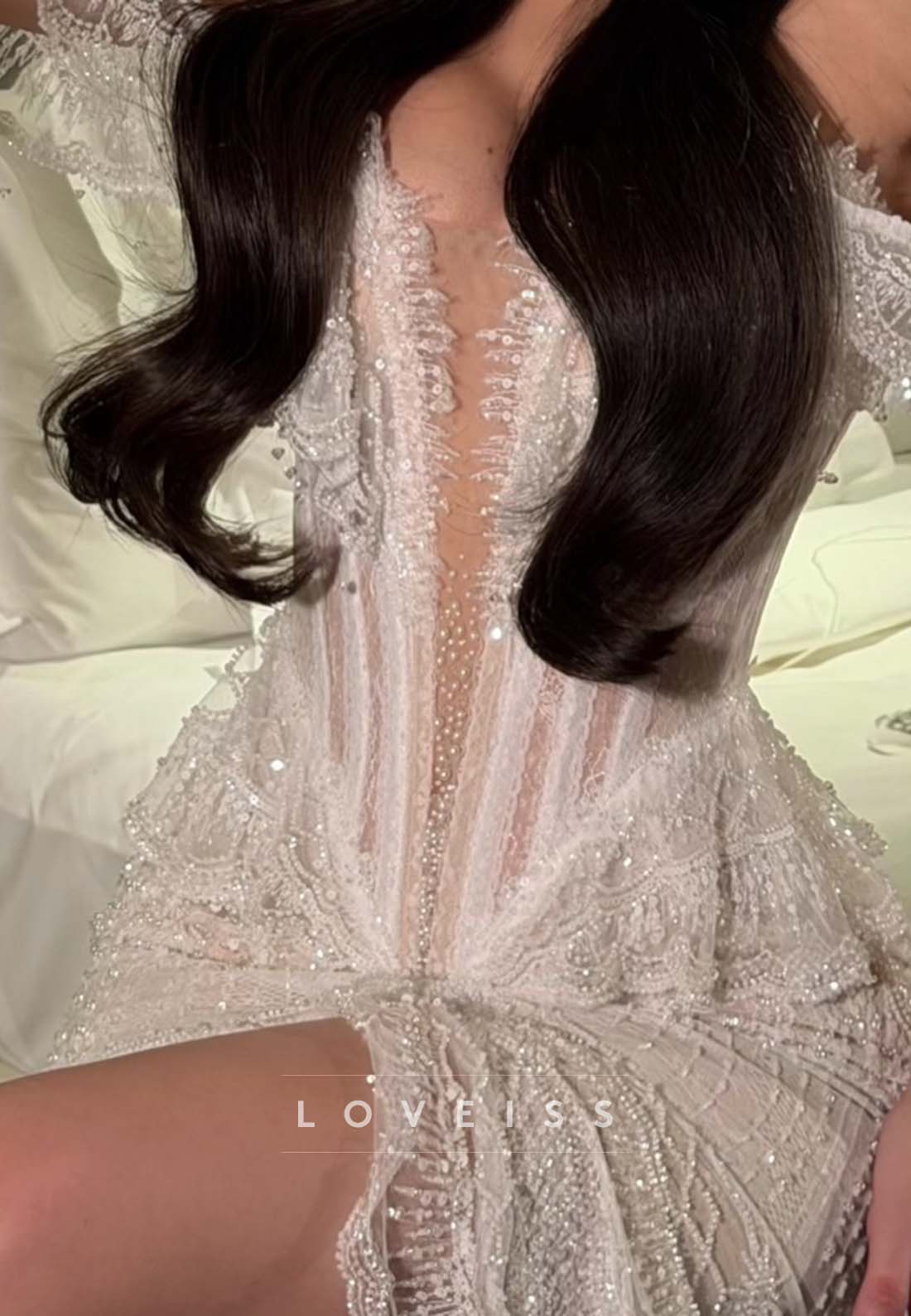 Beaded Corset Mermaid Wedding Dress with Slit