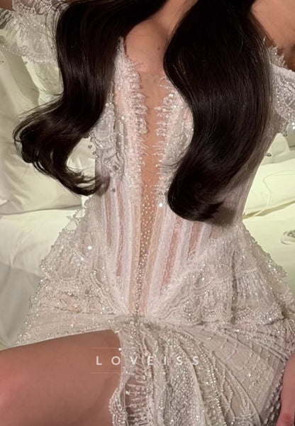 Beaded Corset Mermaid Wedding Dress with Slit