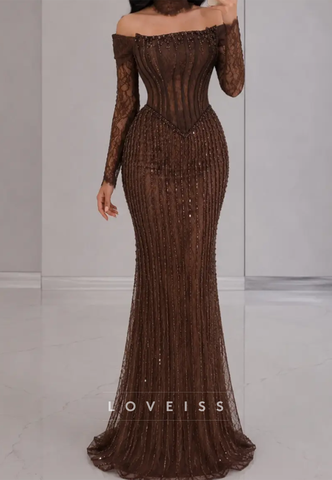 Beaded Off-the-Shoulder Corset Mermaid Gown