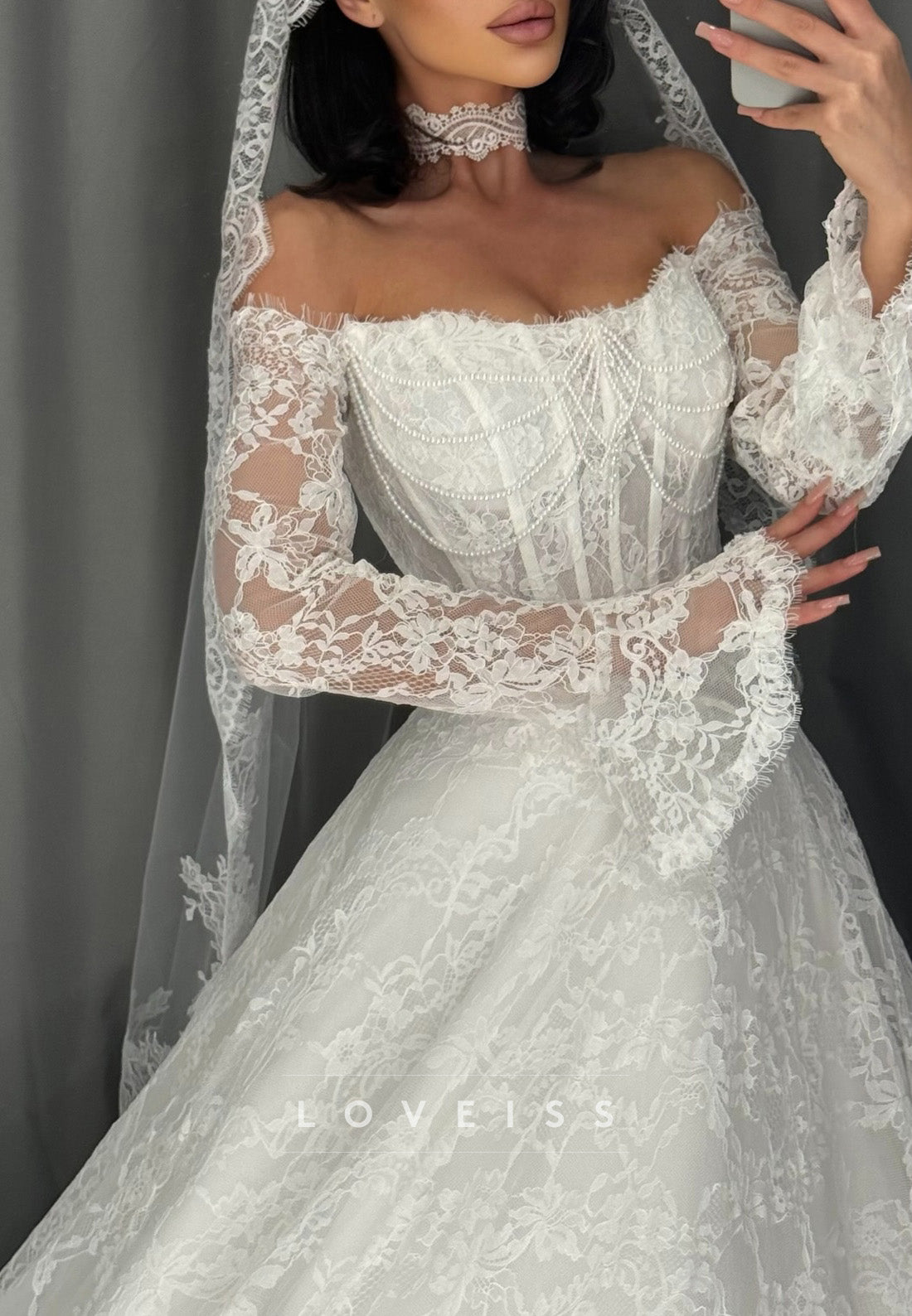 Lace Off-the-Shoulder Corset Ball Gown Wedding Dress