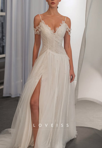 Boho A-Line Wedding Dress with High Slit