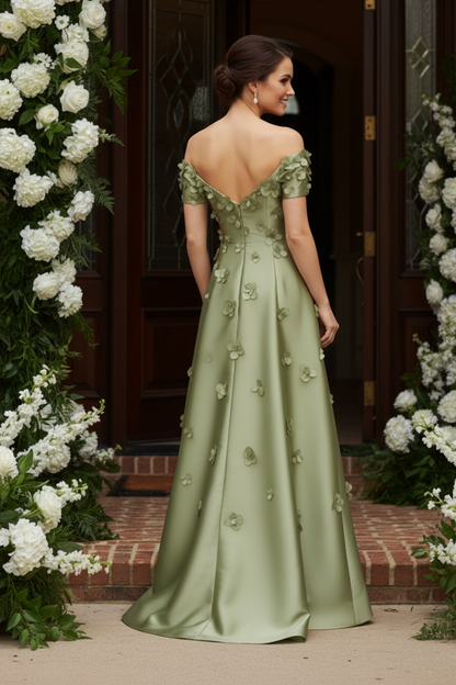 Off-the-Shoulder 3D Floral A-Line Gown