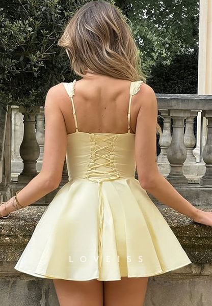 Satin Corset Mini Dress with Ruffle Trim & Lace-Up Back
