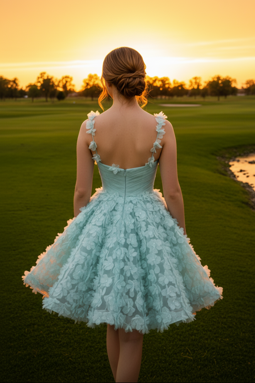 3D Flower Tulle Sweetheart Homecoming Mini Dress