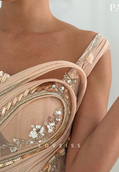 One Shoulder Sequin Mermaid Evening Gown