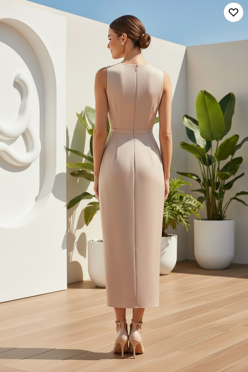 Sleeveless Asymmetric Wrap Midi Dress
