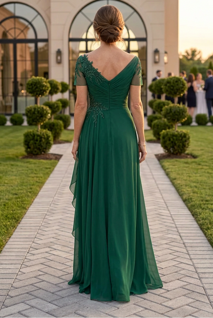Asymmetrical Pleated Evening Gown with Side Drape
