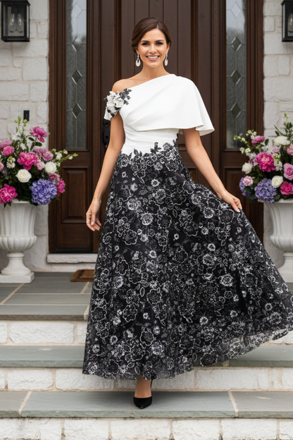 Asymmetrical One-Shoulder Floral Lace Dress