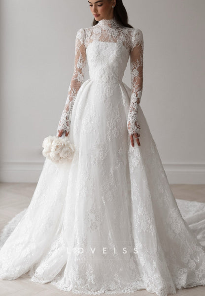 High Neck Lace Ball Gown Wedding Dress