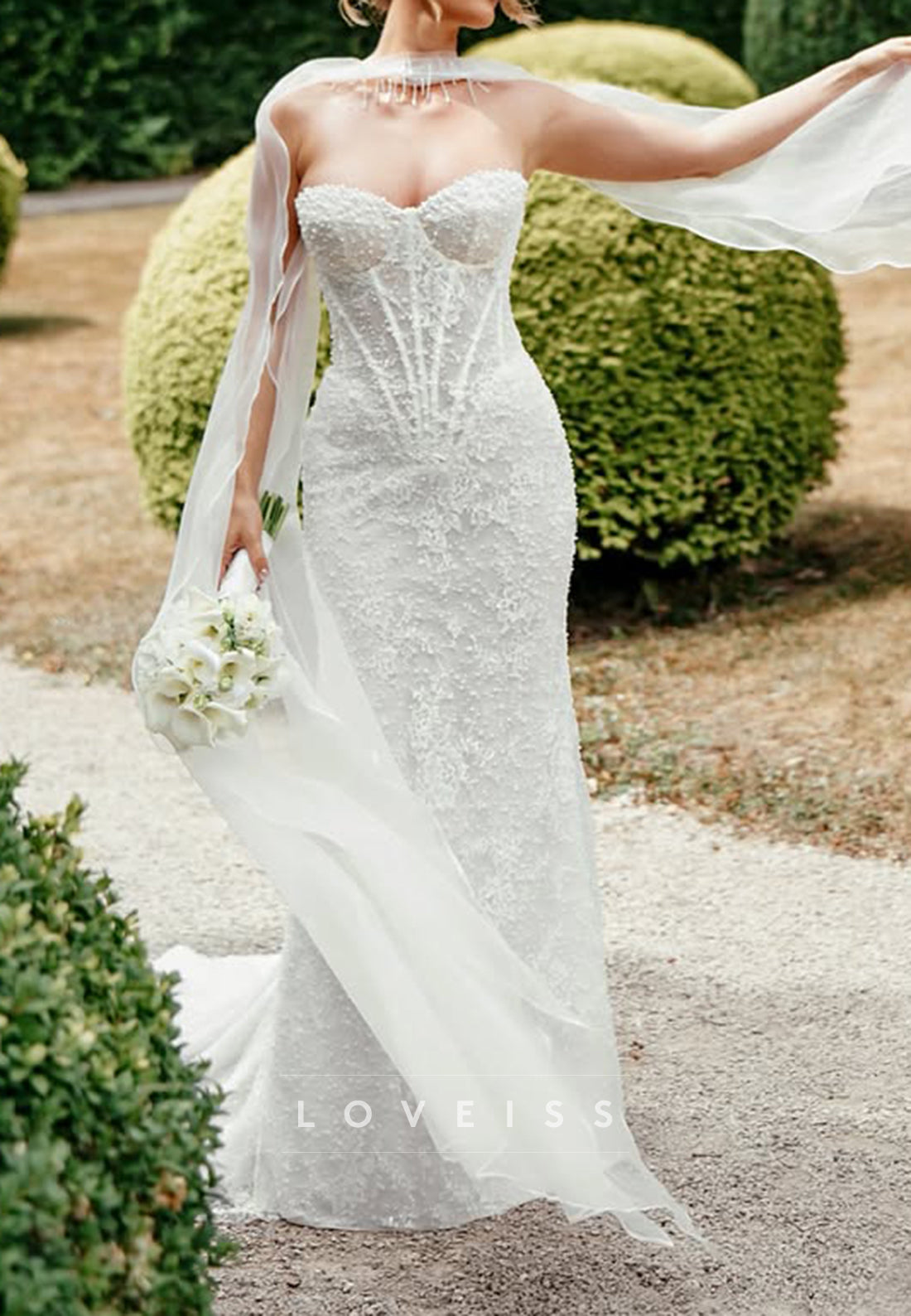 Corset Sweetheart Mermaid Wedding Dress with Cape