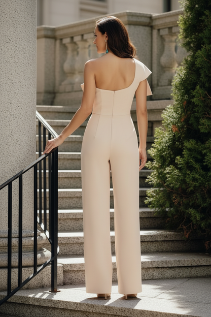 One-Shoulder Bow Detail Wide-Leg Jumpsuit