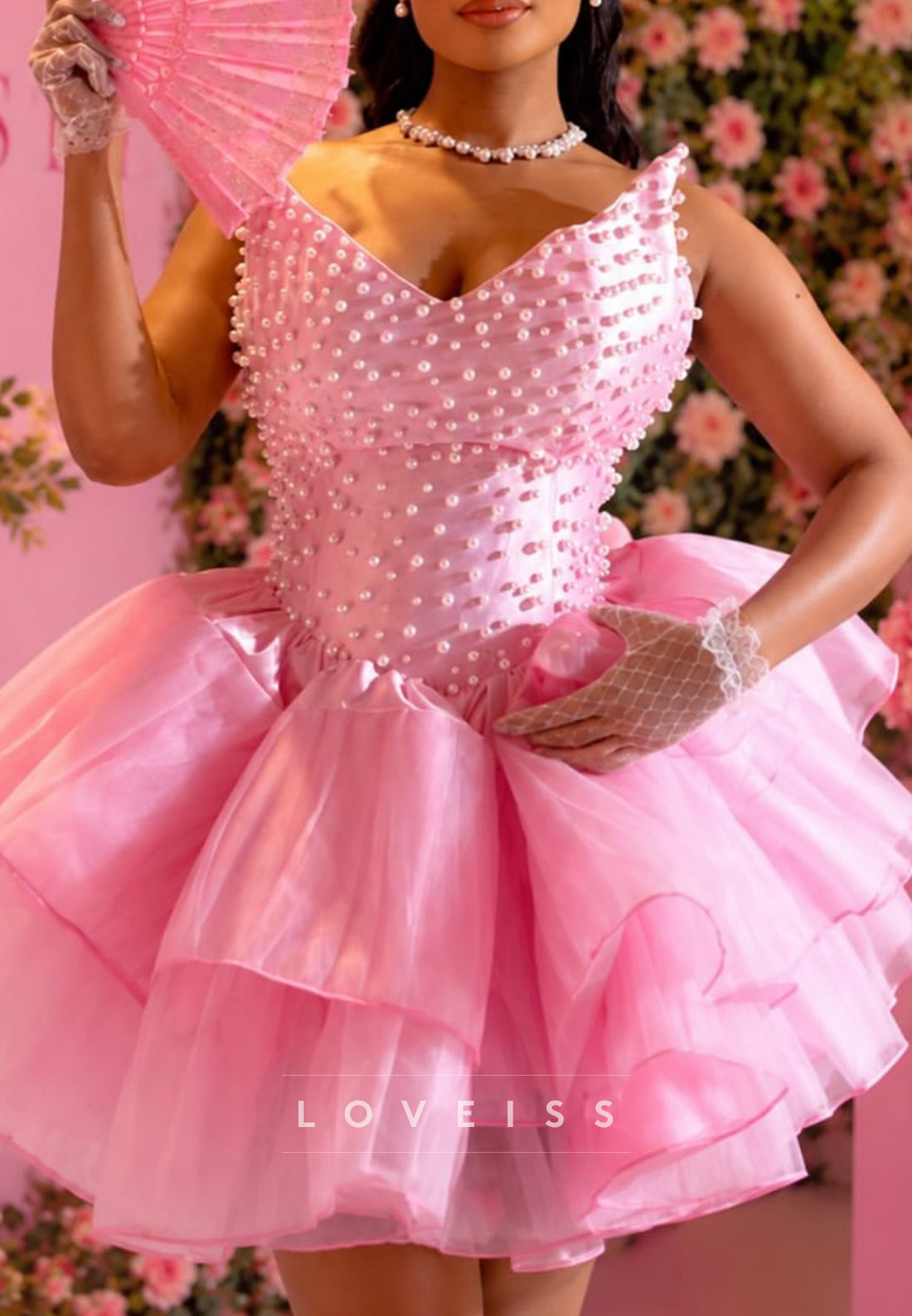 Pearl Corset Tiered Ruffle Mini Dress