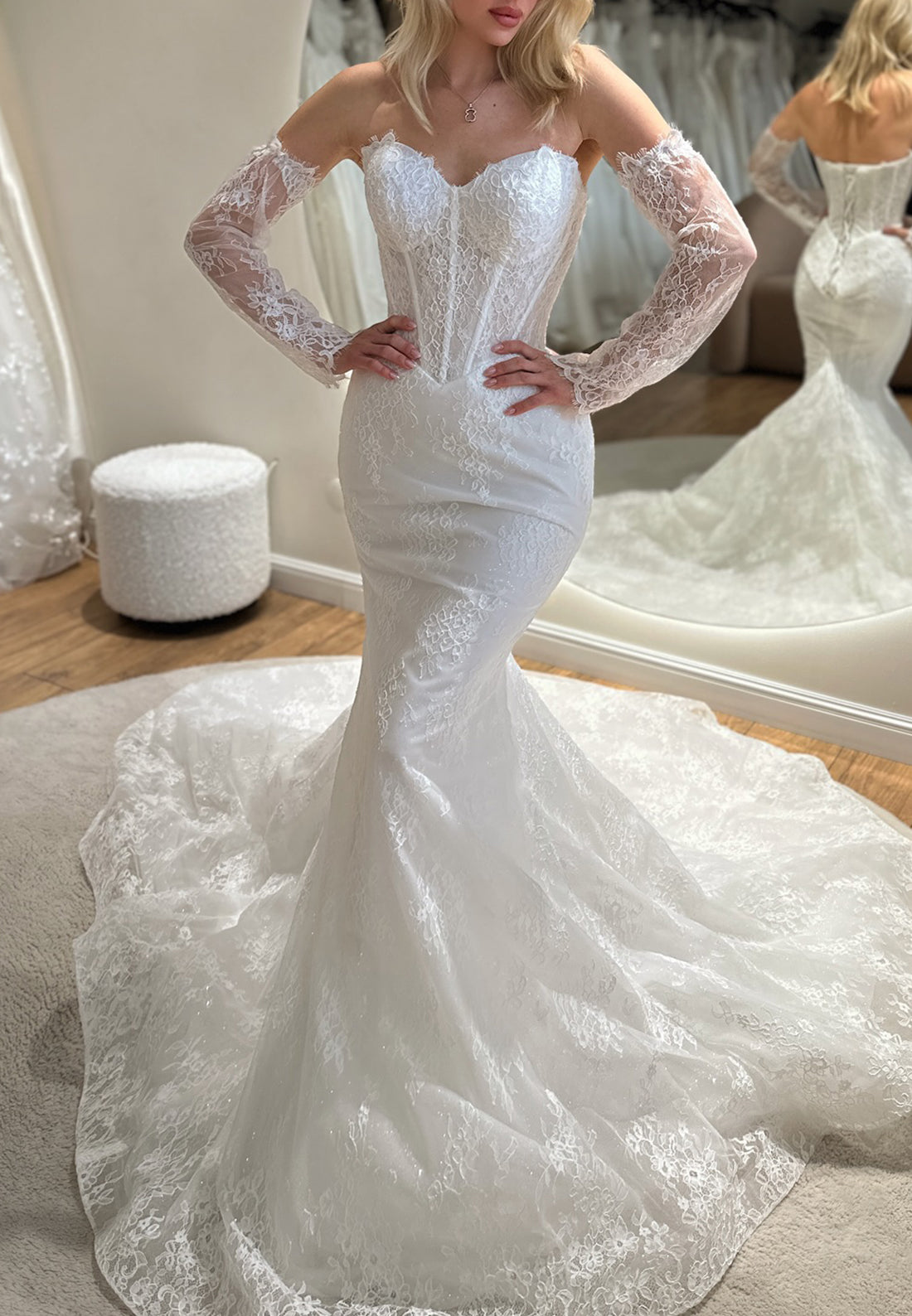 Corset Lace Mermaid Wedding Dress with Sleeves