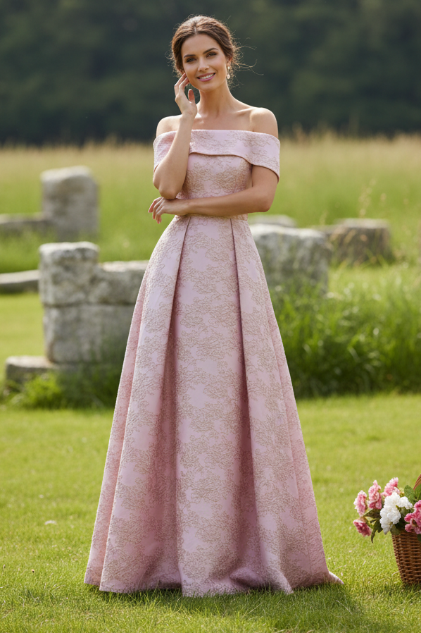Off-the-Shoulder Jacquard A-Line Evening Gown