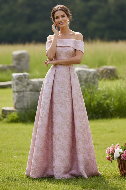 Off-the-Shoulder Jacquard A-Line Evening Gown