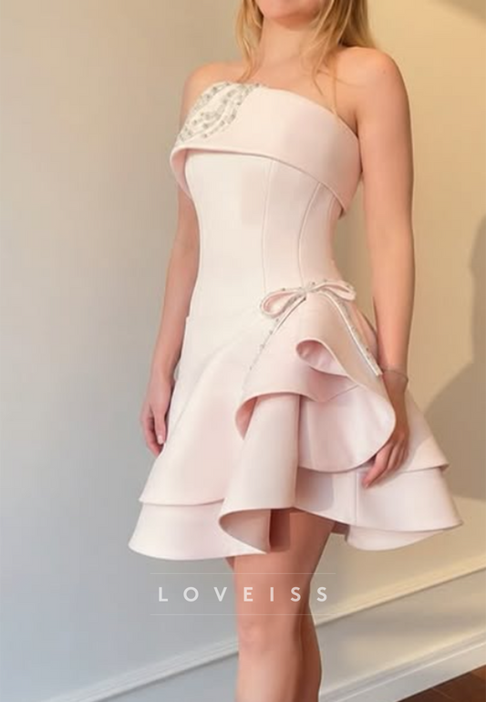 Strapless Corset Mini Dress with Ruffled Tiered Skirt