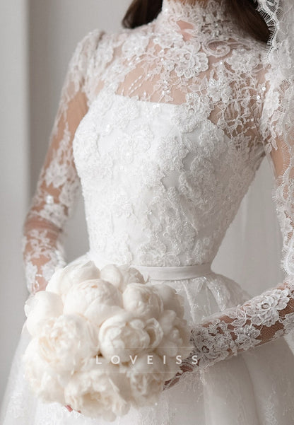 High Neck Lace Ball Gown Wedding Dress
