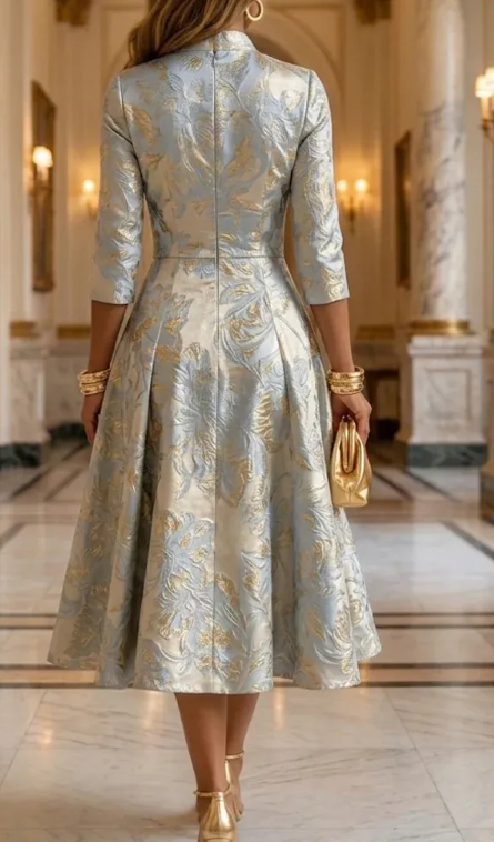 Floral Jacquard Fit and Flare Midi Dress