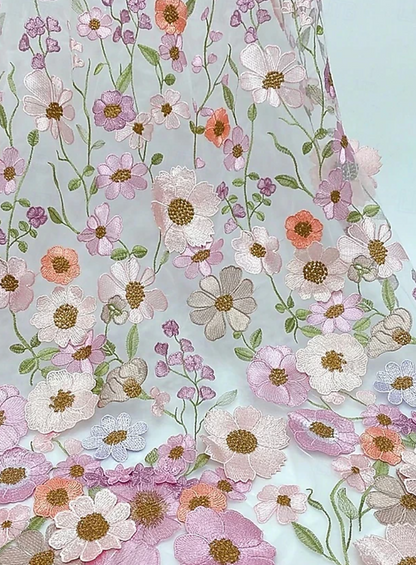 3D Floral Embroidered Midi Dress with Bell Sleeves