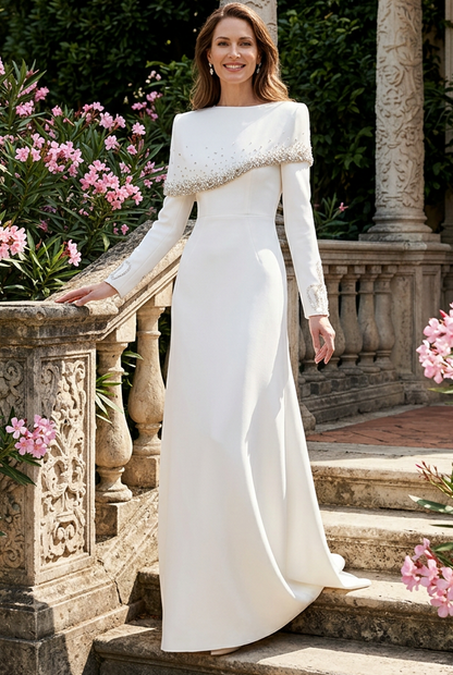 Beaded Cape Long Sleeve Formal Gown