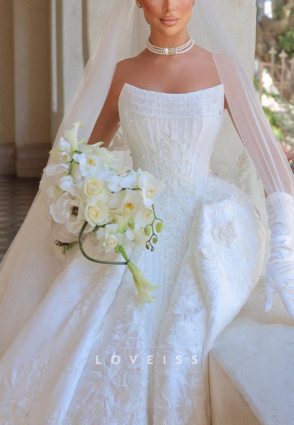 Strapless Corset Jacquard Ball Gown Wedding Dress