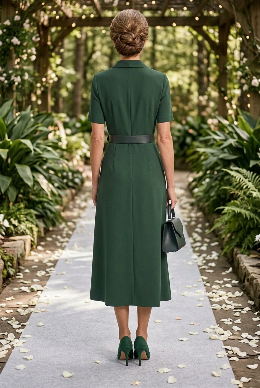 Collared Midi Dress with Buckled Belt
