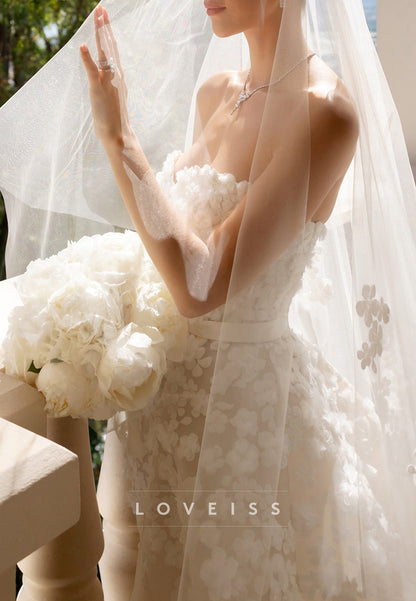 Strapless 3D Floral Applique Ball Gown Wedding Dress