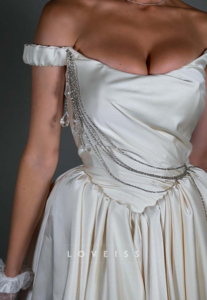 Off-Shoulder Corset Mini Dress with Chain Detail