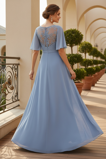 Lace Bodice Chiffon A-Line Evening Gown