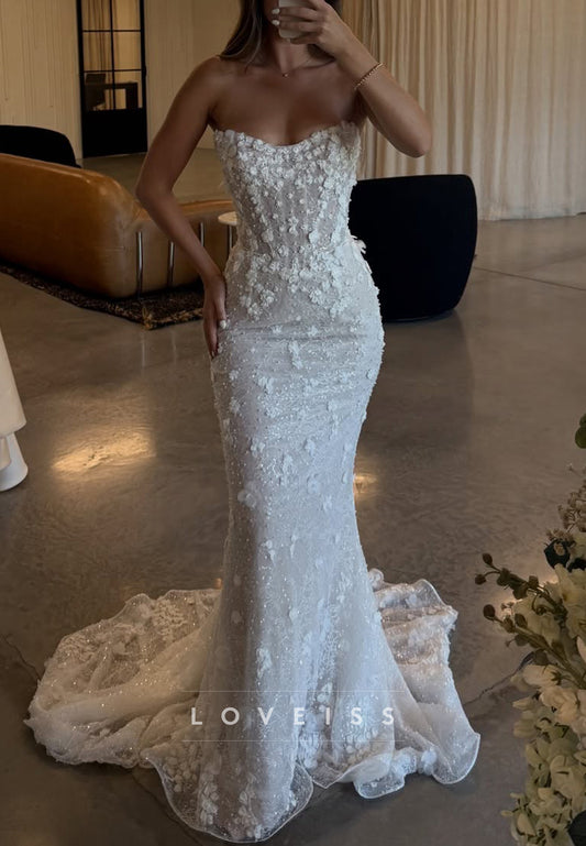 Strapless 3D Floral Mermaid Wedding Dress