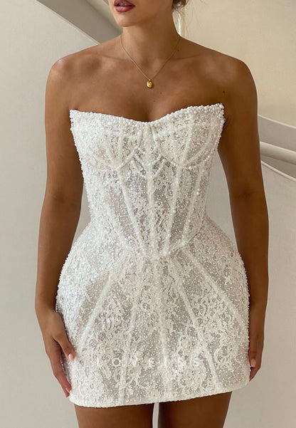 Pearl Beaded Lace Corset Mini Dress