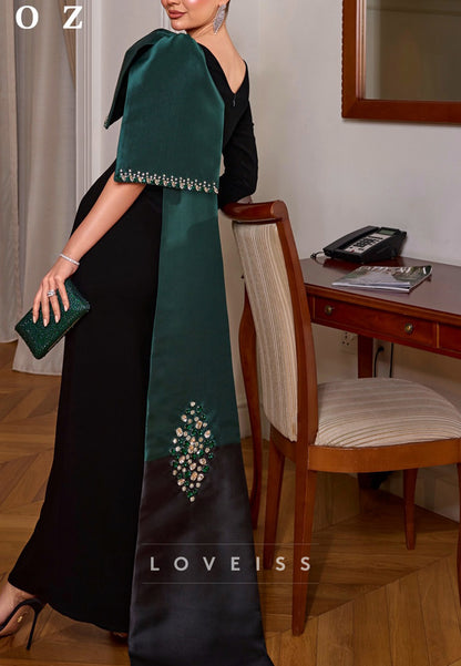 Asymmetric Cape Evening Gown with Slit