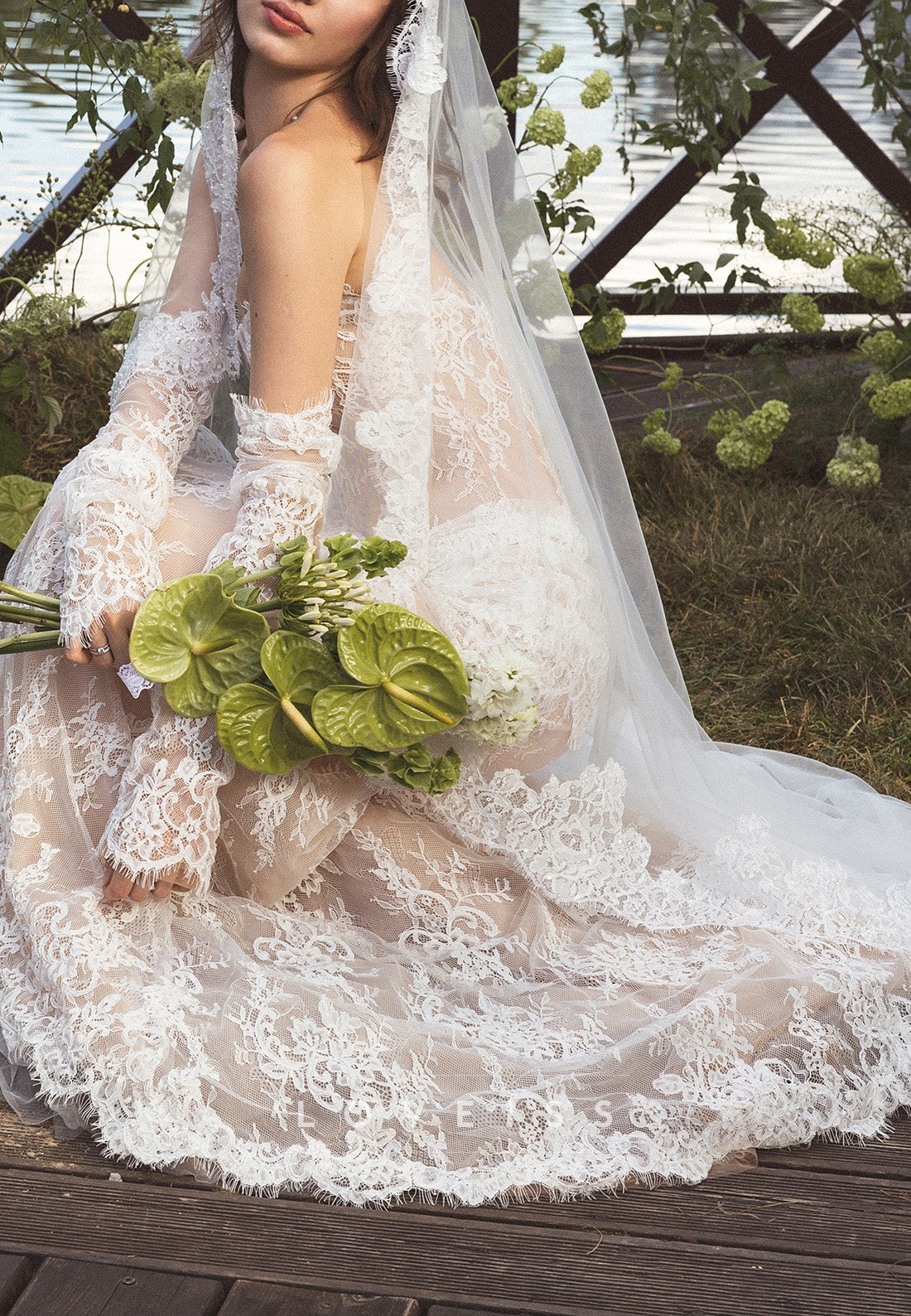 Strapless Lace Sheath Wedding Dress with Draped Hip