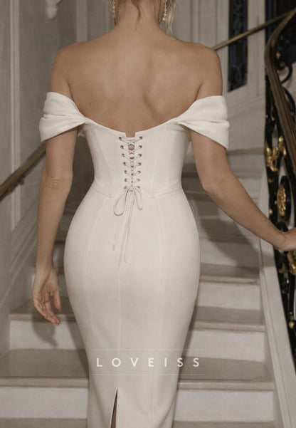 Off-the-Shoulder Corset Crepe Wedding Dress