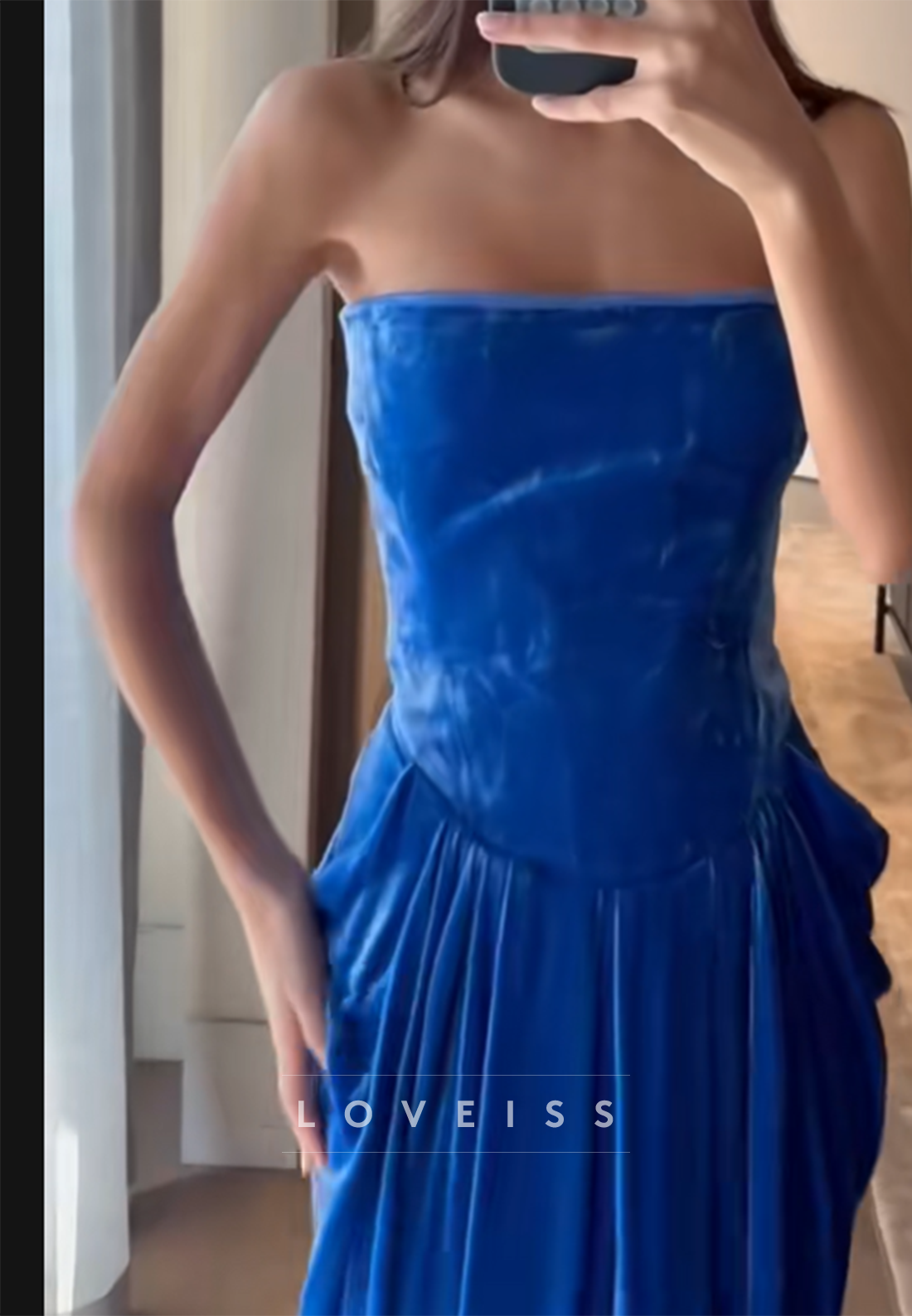 Strapless Velvet Corset Chiffon Gown