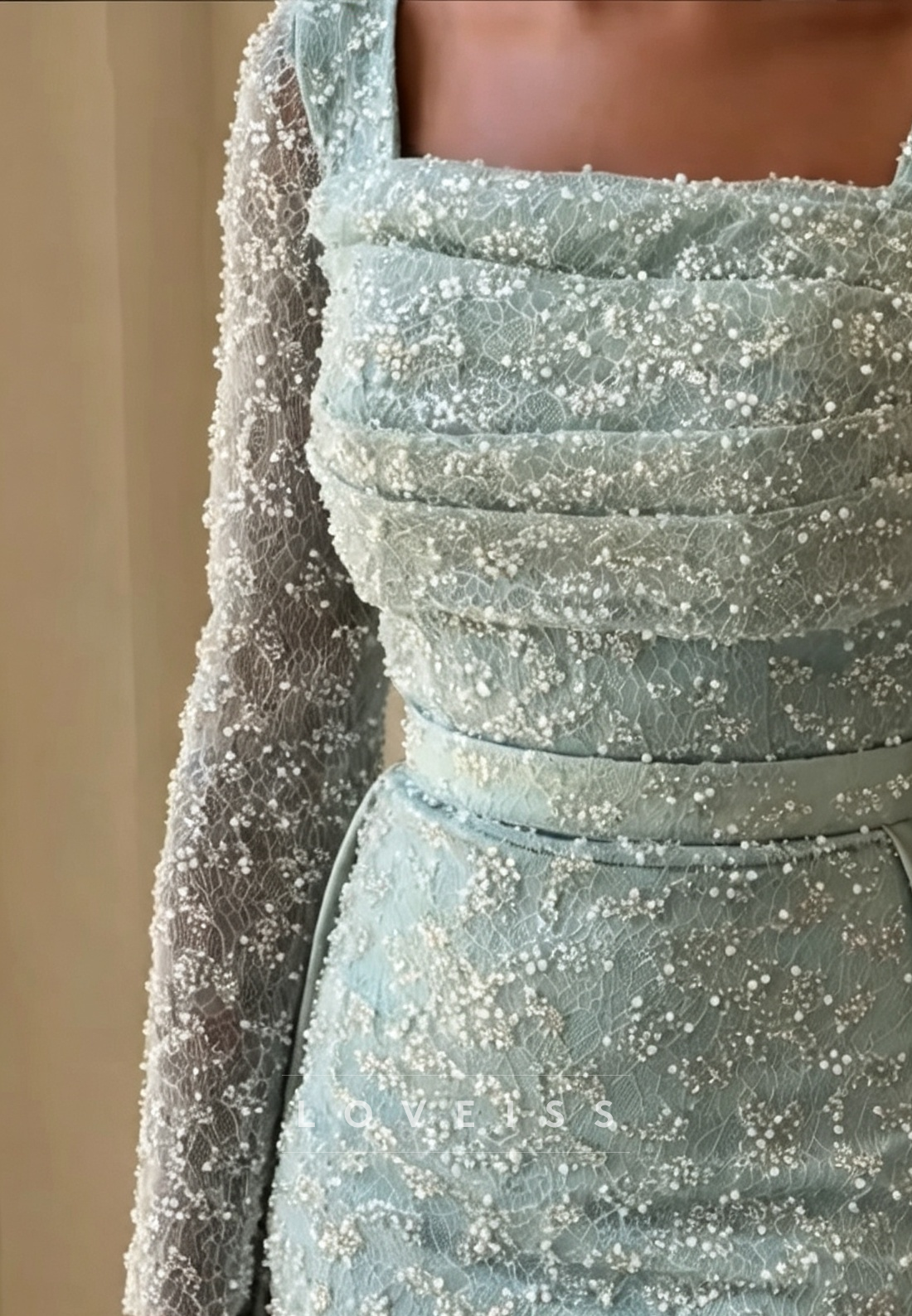 Beaded Lace Evening Dress with Overskirt