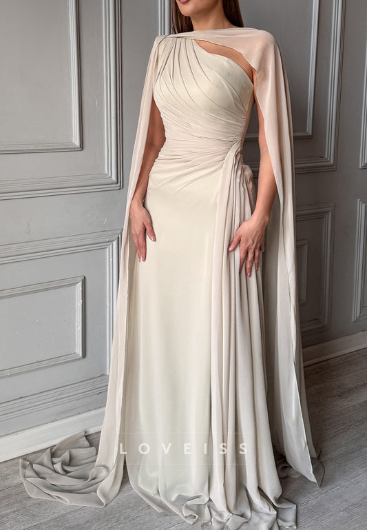 Asymmetric One-Shoulder Cape Evening Gown