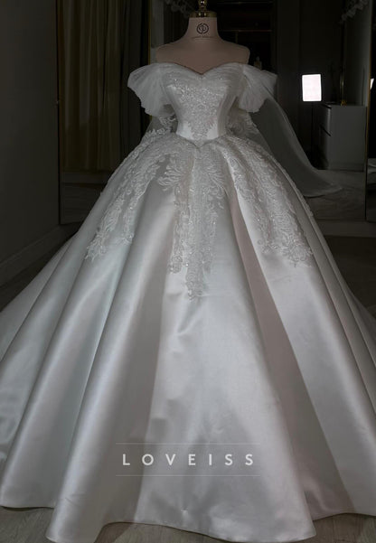 Off-Shoulder Lace Applique Ball Gown Wedding Dress