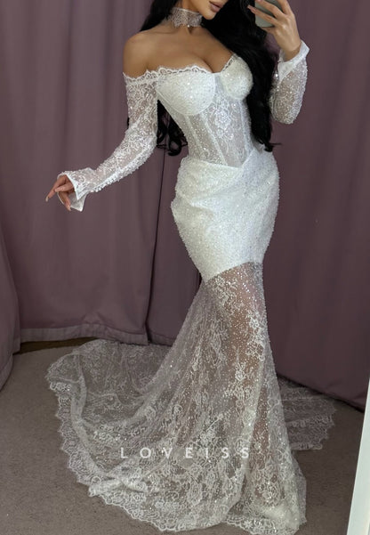 Lace Off-Shoulder Mermaid Gown with Corset