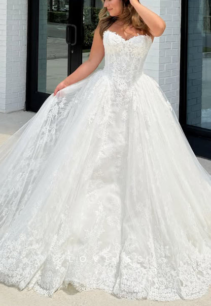Lace Applique Strapless Sweetheart Ball Gown