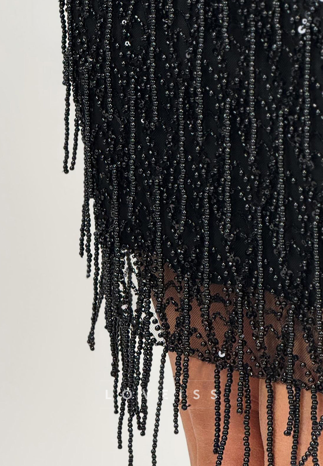 Sequin Pearl Fringe Spaghetti Strap Cocktail Dress